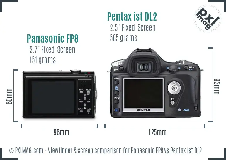 Panasonic FP8 vs Pentax ist DL2 Screen and Viewfinder comparison