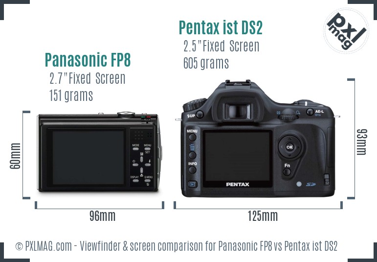 Panasonic FP8 vs Pentax ist DS2 Screen and Viewfinder comparison