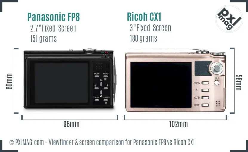 Panasonic FP8 vs Ricoh CX1 Screen and Viewfinder comparison Panasonic FP8 vs Ricoh CX1 Screen and Viewfinder comparison
