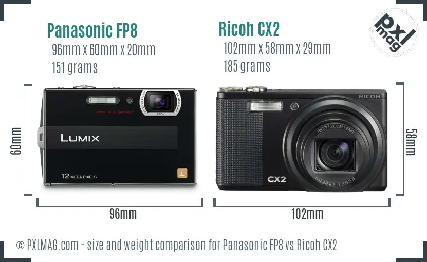 Panasonic FP8 vs Ricoh CX2 size comparison