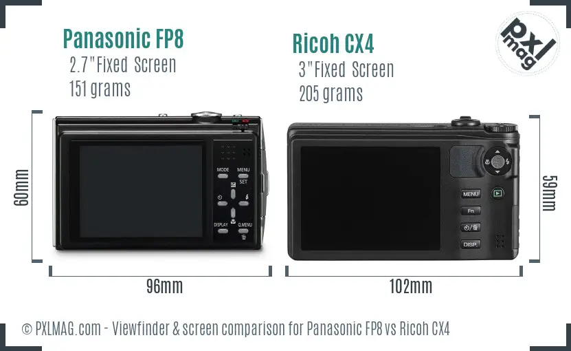 Panasonic FP8 vs Ricoh CX4 Screen and Viewfinder comparison