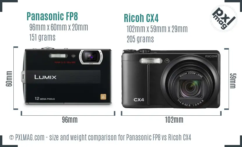 Panasonic FP8 vs Ricoh CX4 size comparison Panasonic FP8 vs Ricoh CX4 size comparison