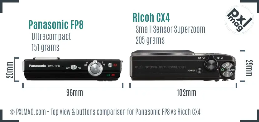 Panasonic FP8 vs Ricoh CX4 top view buttons comparison