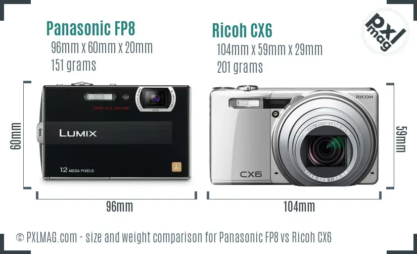 Panasonic FP8 vs Ricoh CX6 size comparison