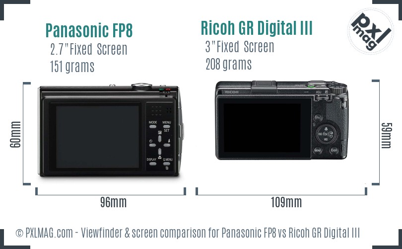 Panasonic FP8 vs Ricoh GR Digital III Screen and Viewfinder comparison