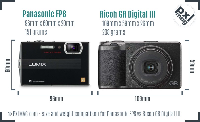 Panasonic FP8 vs Ricoh GR Digital III size comparison Panasonic FP8 vs Ricoh GR Digital III size comparison