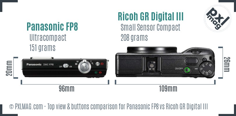 Panasonic FP8 vs Ricoh GR Digital III top view buttons comparison