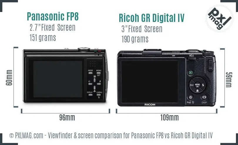 Panasonic FP8 vs Ricoh GR Digital IV Screen and Viewfinder comparison