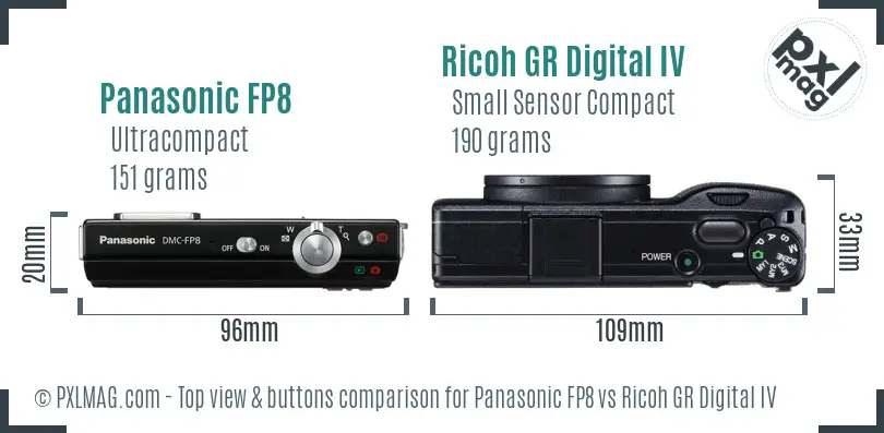 Panasonic FP8 vs Ricoh GR Digital IV top view buttons comparison