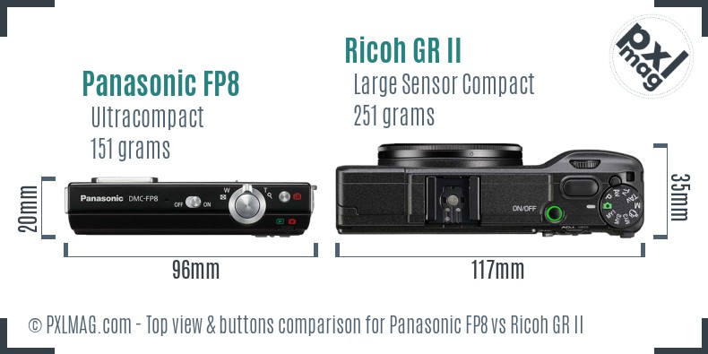 Panasonic FP8 vs Ricoh GR II top view buttons comparison