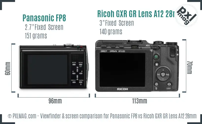 Panasonic FP8 vs Ricoh GXR GR Lens A12 28mm F2.5 Screen and Viewfinder comparison Panasonic FP8 vs Ricoh GXR GR Lens A12 28mm F2.5 Screen and Viewfinder comparison