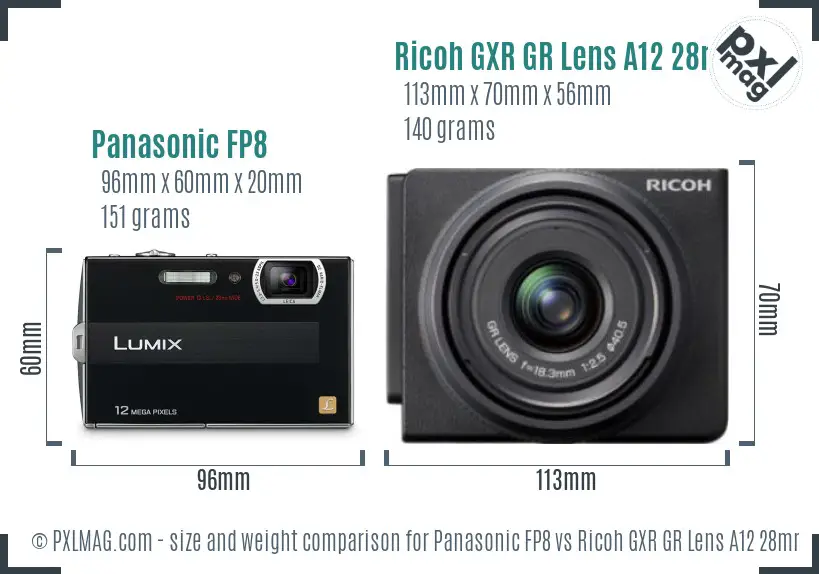 Panasonic FP8 vs Ricoh GXR GR Lens A12 28mm F2.5 size comparison Panasonic FP8 vs Ricoh GXR GR Lens A12 28mm F2.5 size comparison