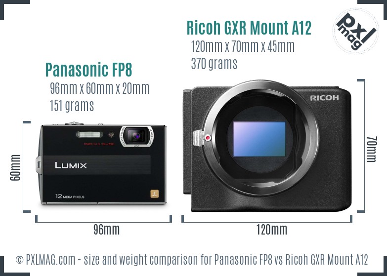 Panasonic FP8 vs Ricoh GXR Mount A12 size comparison