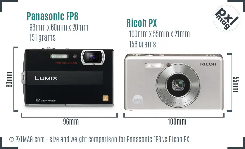 Panasonic FP8 vs Ricoh PX size comparison Panasonic FP8 vs Ricoh PX size comparison