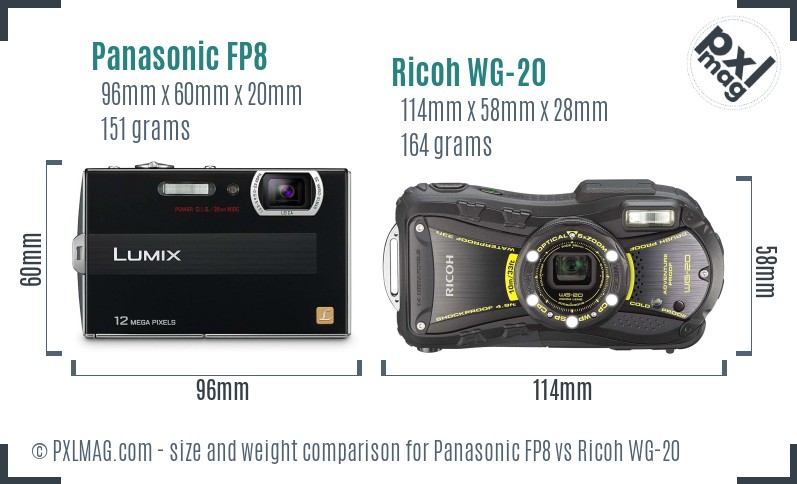 Panasonic FP8 vs Ricoh WG-20 size comparison