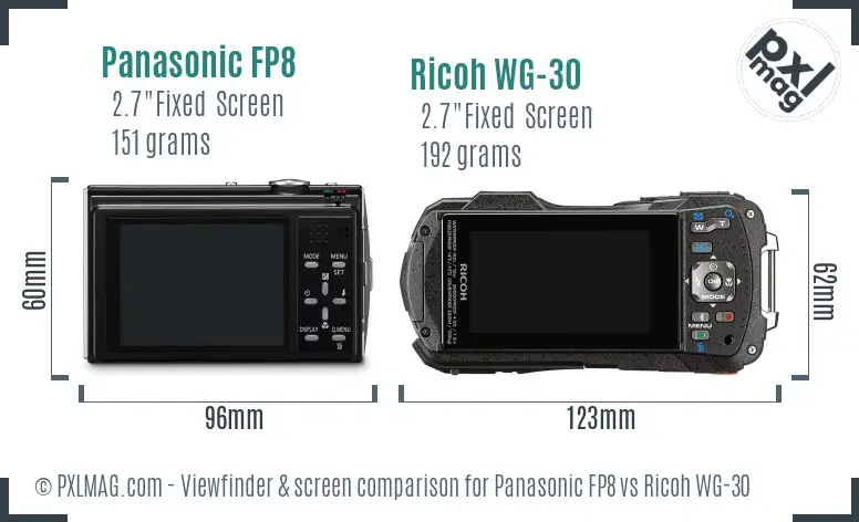 Panasonic FP8 vs Ricoh WG-30 Screen and Viewfinder comparison