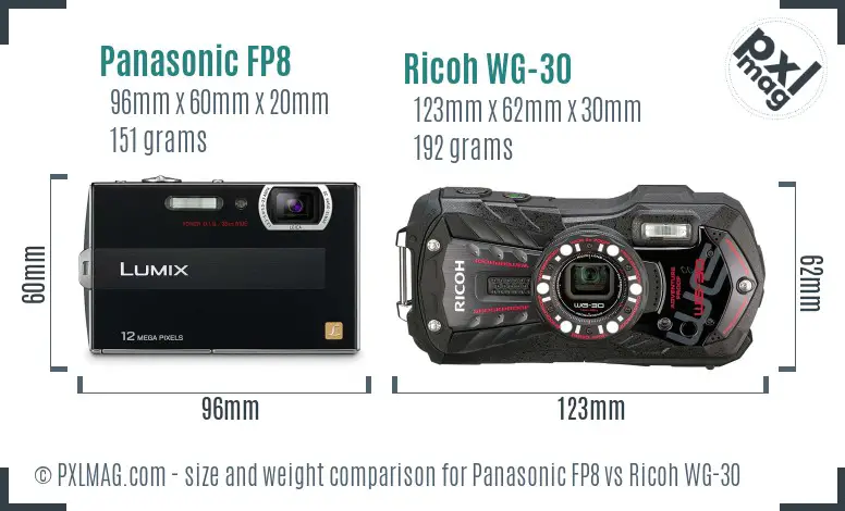 Panasonic FP8 vs Ricoh WG-30 size comparison