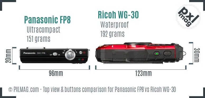 Panasonic FP8 vs Ricoh WG-30 top view buttons comparison