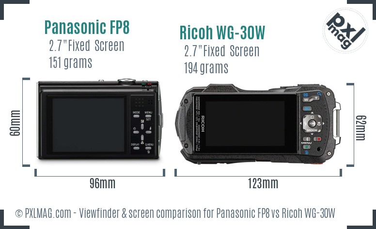 Panasonic FP8 vs Ricoh WG-30W Screen and Viewfinder comparison