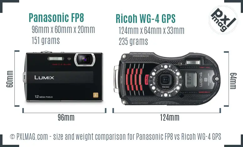 Panasonic FP8 vs Ricoh WG-4 GPS size comparison