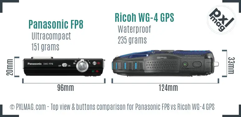 Panasonic FP8 vs Ricoh WG-4 GPS top view buttons comparison