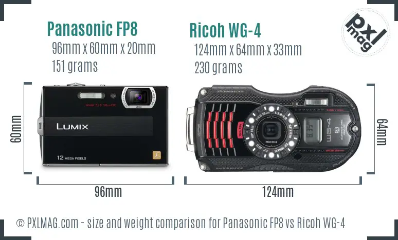 Panasonic FP8 vs Ricoh WG-4 size comparison