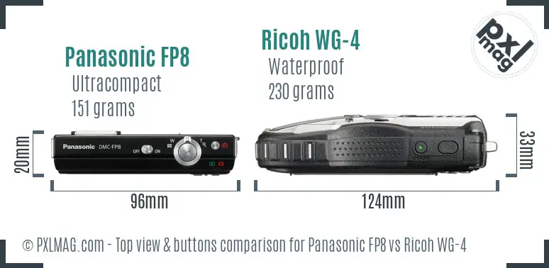 Panasonic FP8 vs Ricoh WG-4 top view buttons comparison