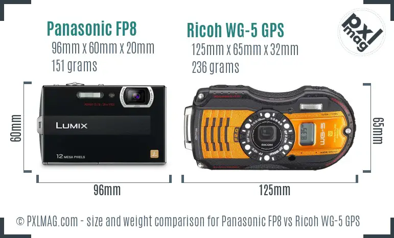 Panasonic FP8 vs Ricoh WG-5 GPS size comparison