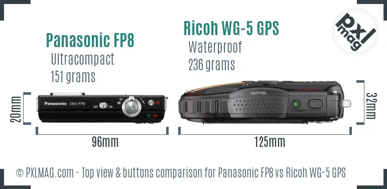 Panasonic FP8 vs Ricoh WG-5 GPS top view buttons comparison