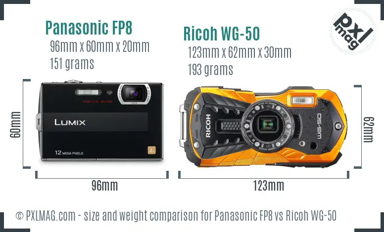 Panasonic FP8 vs Ricoh WG-50 size comparison Panasonic FP8 vs Ricoh WG-50 size comparison