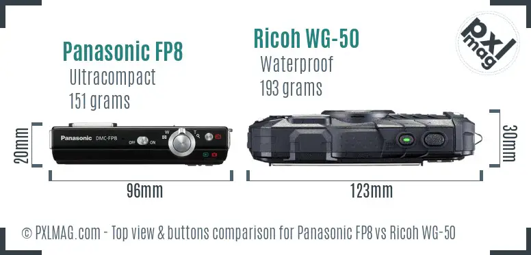 Panasonic FP8 vs Ricoh WG-50 top view buttons comparison