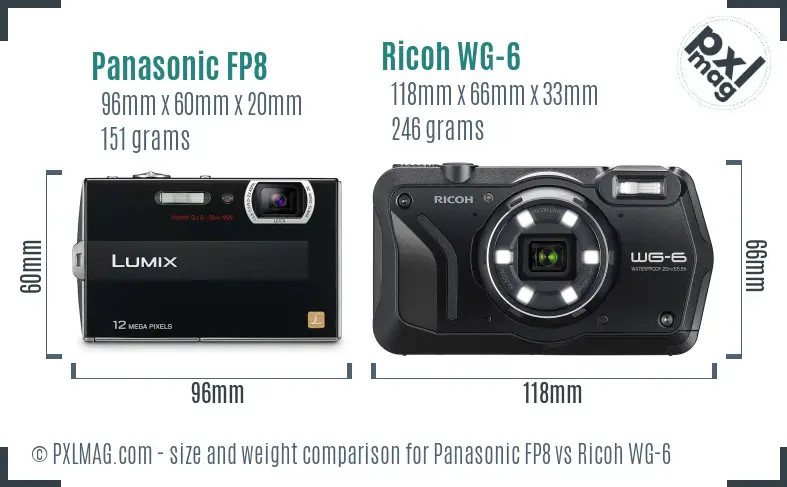 Panasonic FP8 vs Ricoh WG-6 size comparison