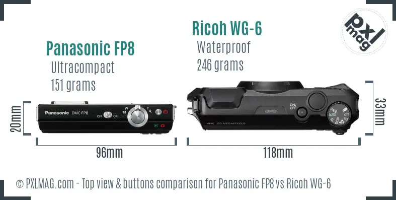 Panasonic FP8 vs Ricoh WG-6 top view buttons comparison