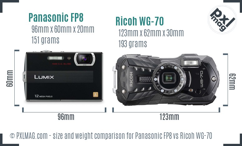 Panasonic FP8 vs Ricoh WG-70 size comparison