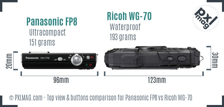 Panasonic FP8 vs Ricoh WG-70 top view buttons comparison