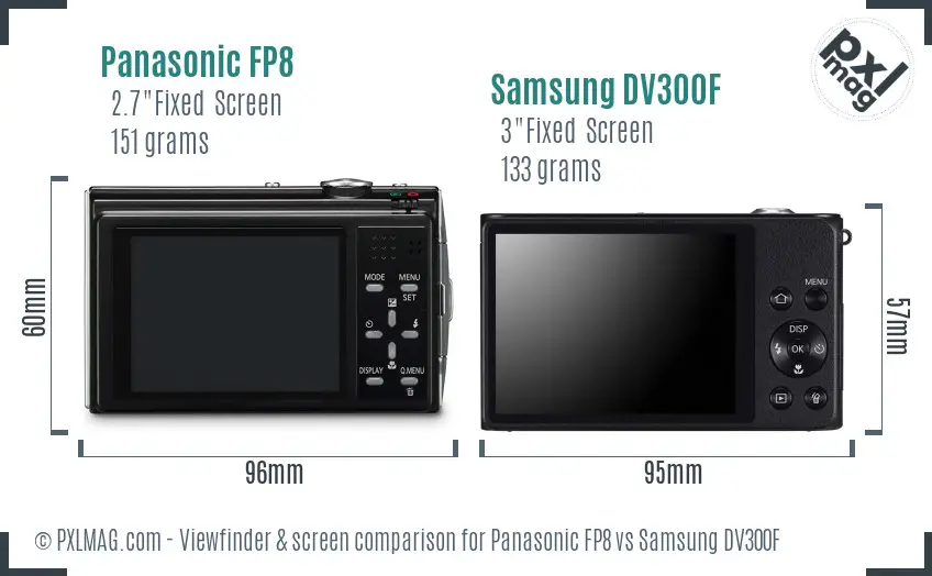 Panasonic FP8 vs Samsung DV300F Screen and Viewfinder comparison