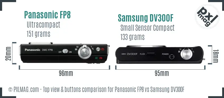 Panasonic FP8 vs Samsung DV300F top view buttons comparison