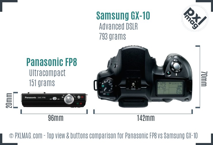 Panasonic FP8 vs Samsung GX-10 top view buttons comparison
