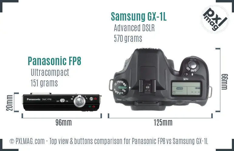 Panasonic FP8 vs Samsung GX-1L top view buttons comparison Panasonic FP8 vs Samsung GX-1L top view buttons comparison