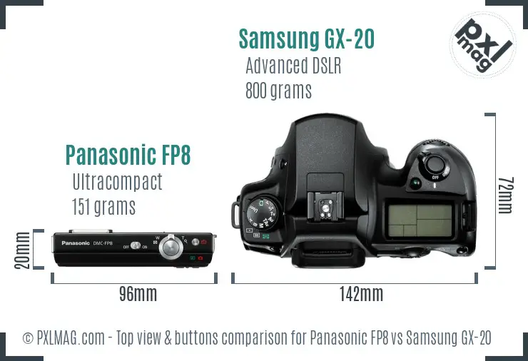 Panasonic FP8 vs Samsung GX-20 top view buttons comparison