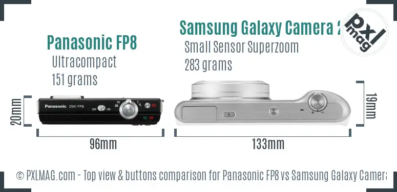 Panasonic FP8 vs Samsung Galaxy Camera 2 top view buttons comparison