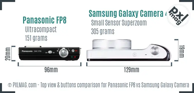 Panasonic FP8 vs Samsung Galaxy Camera 4G top view buttons comparison