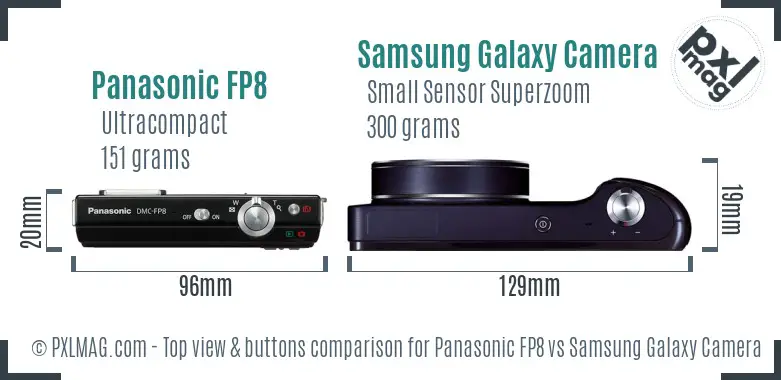 Panasonic FP8 vs Samsung Galaxy Camera top view buttons comparison