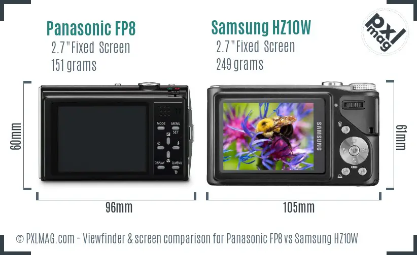 Panasonic FP8 vs Samsung HZ10W Screen and Viewfinder comparison