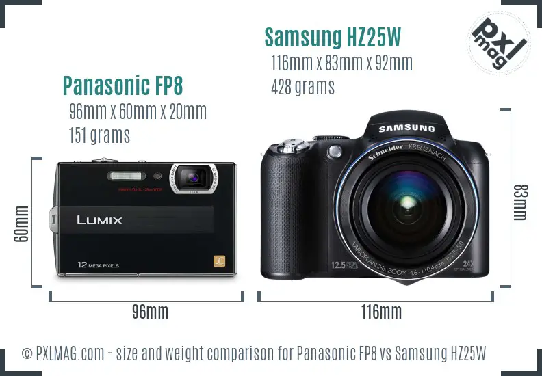 Panasonic FP8 vs Samsung HZ25W size comparison