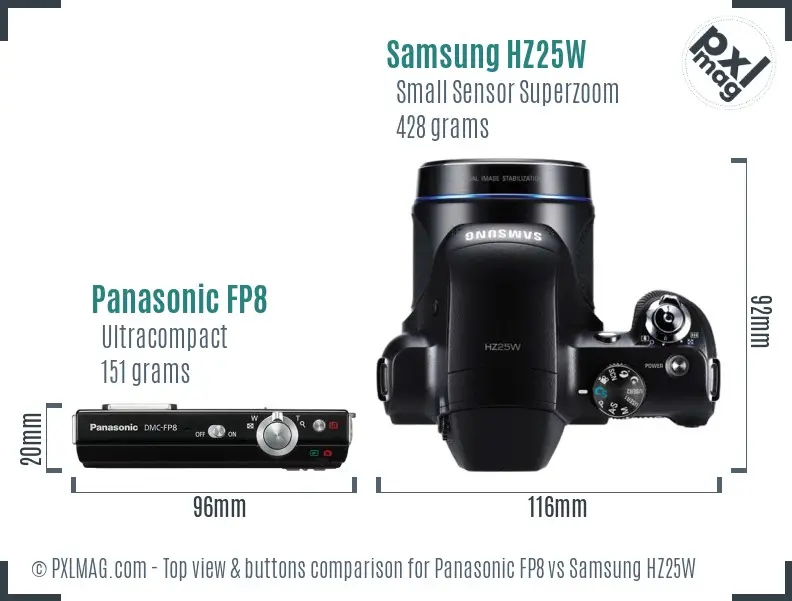 Panasonic FP8 vs Samsung HZ25W top view buttons comparison