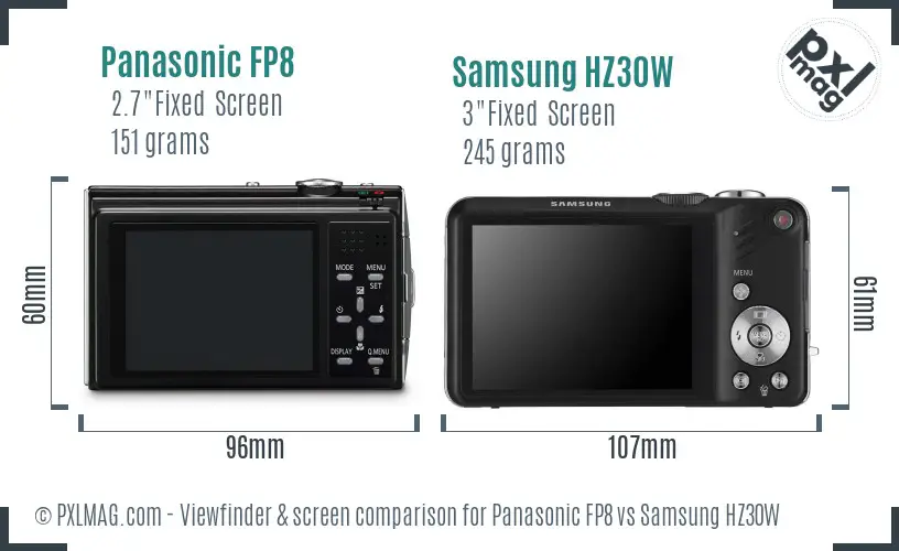 Panasonic FP8 vs Samsung HZ30W Screen and Viewfinder comparison