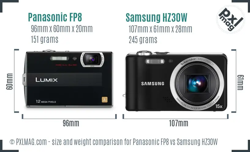 Panasonic FP8 vs Samsung HZ30W size comparison