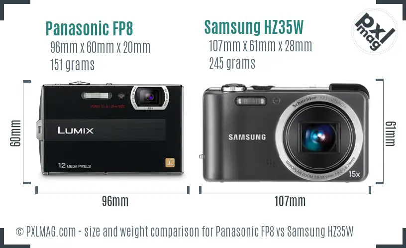 Panasonic FP8 vs Samsung HZ35W size comparison