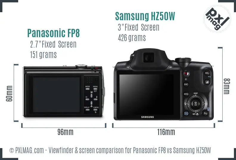 Panasonic FP8 vs Samsung HZ50W Screen and Viewfinder comparison